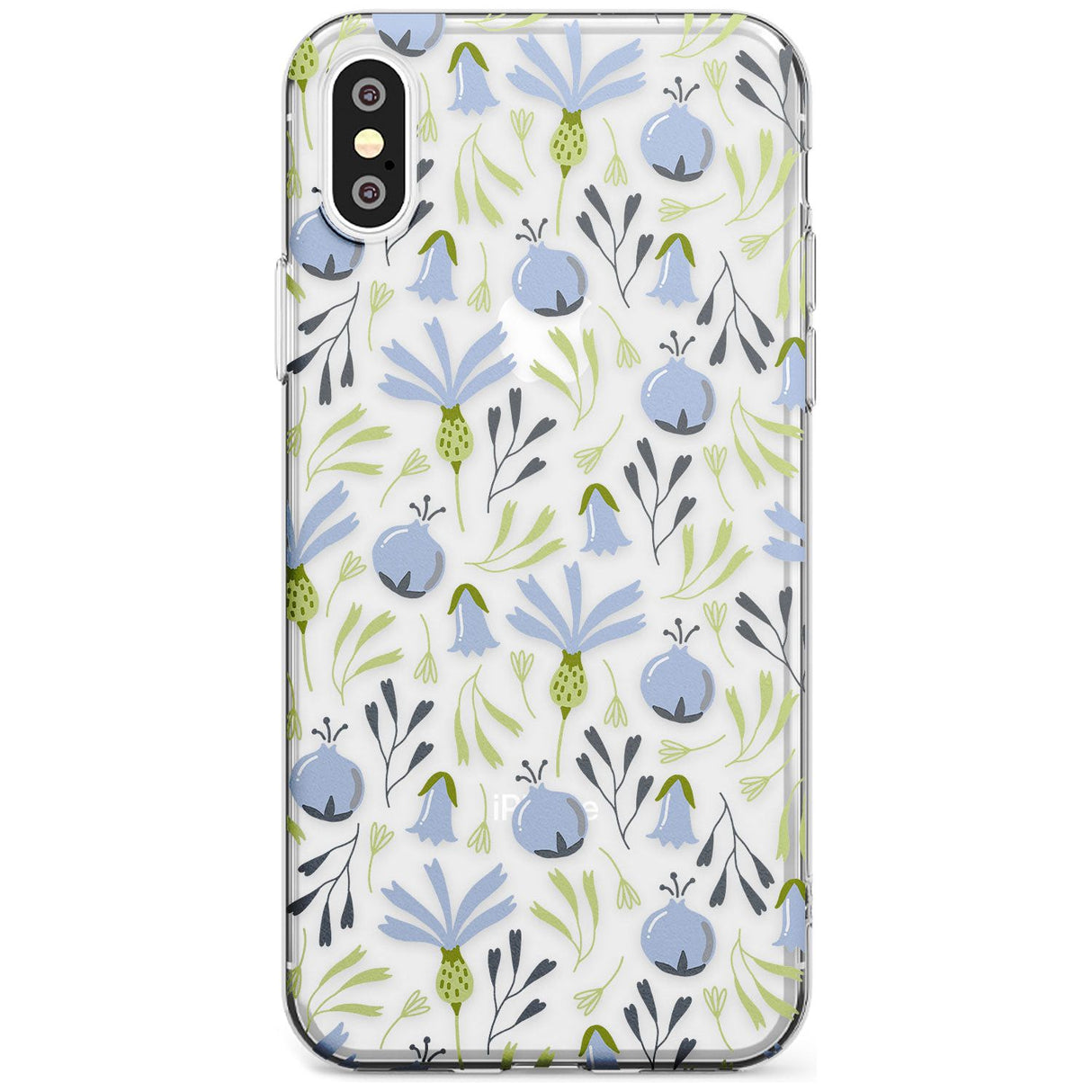 Blue Flora Transparent Floral Slim TPU Phone Case Warehouse X XS Max XR