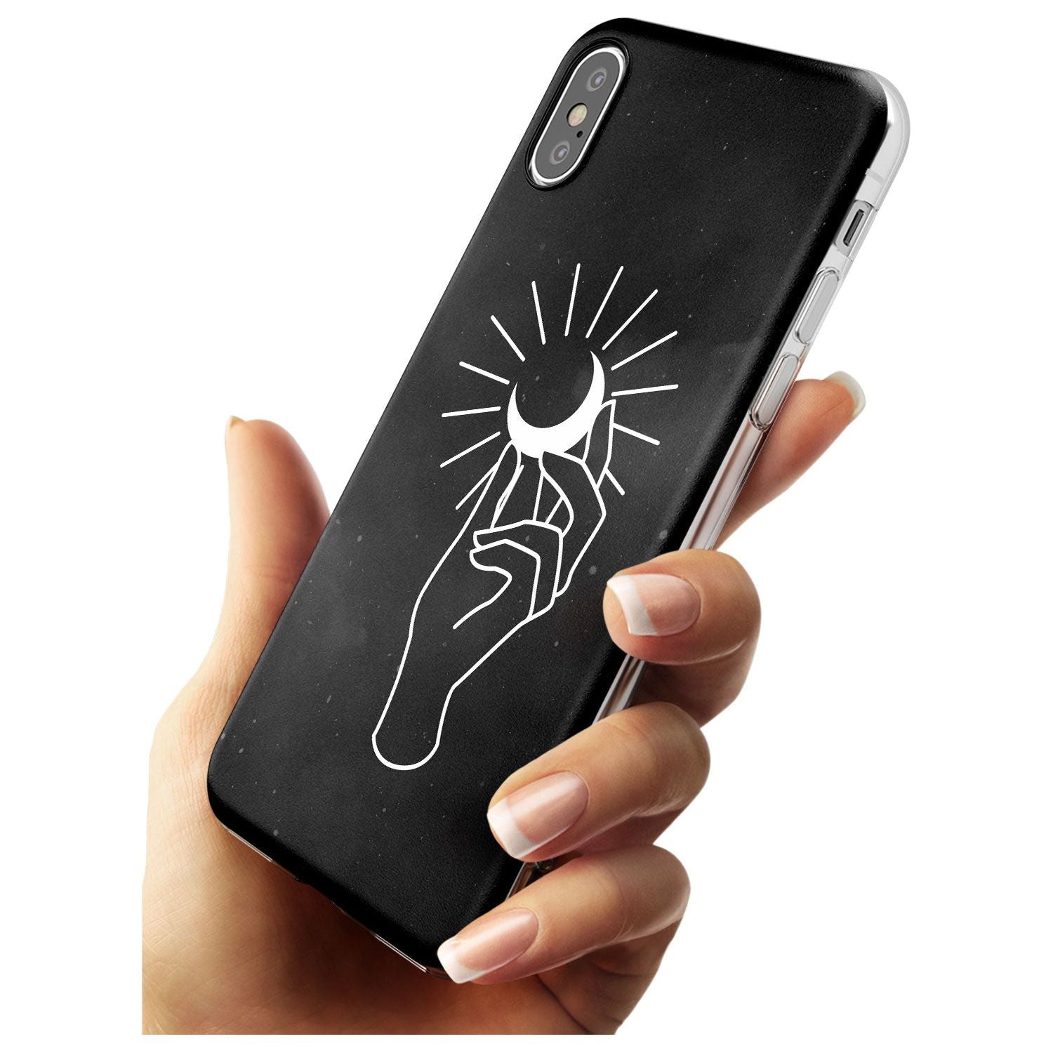 Hand Holding Moon Black Impact Phone Case for iPhone X XS Max XR