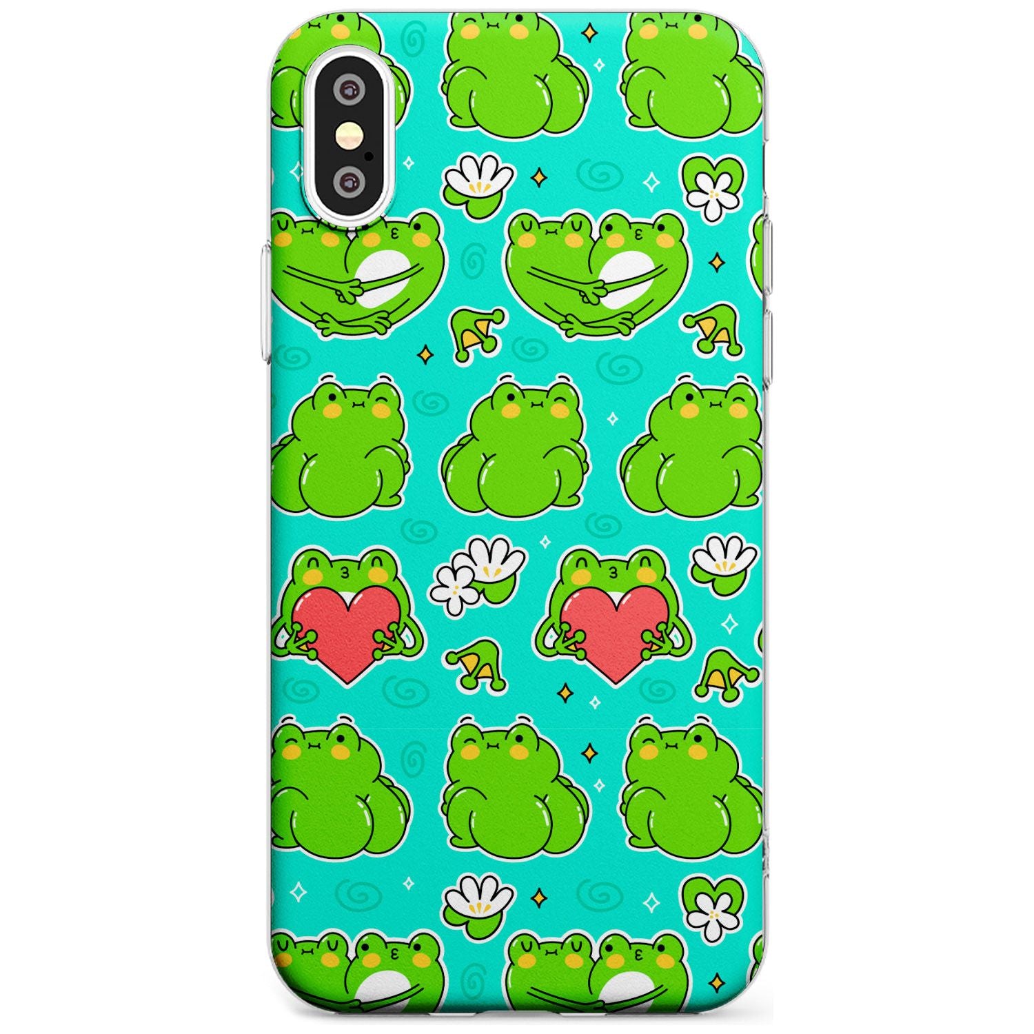 Frog Booty Kawaii Pattern Phone Case iPhone XS MAX / Clear Case,iPhone XR / Clear Case,iPhone X / iPhone XS / Clear Case Blanc Space