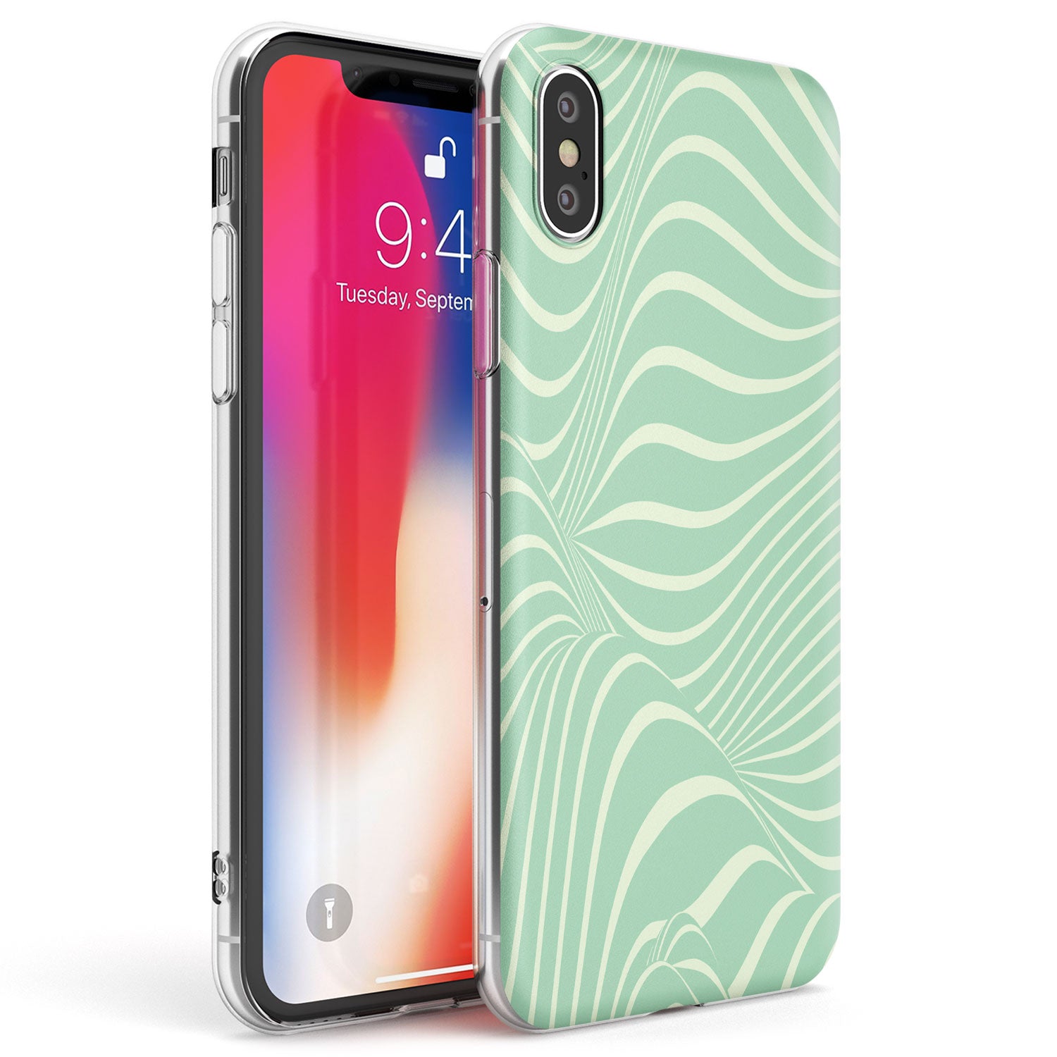 Mint Green Distorted Line Phone Case iPhone X / iPhone XS / Clear Case,iPhone XR / Clear Case,iPhone XS MAX / Clear Case Blanc Space