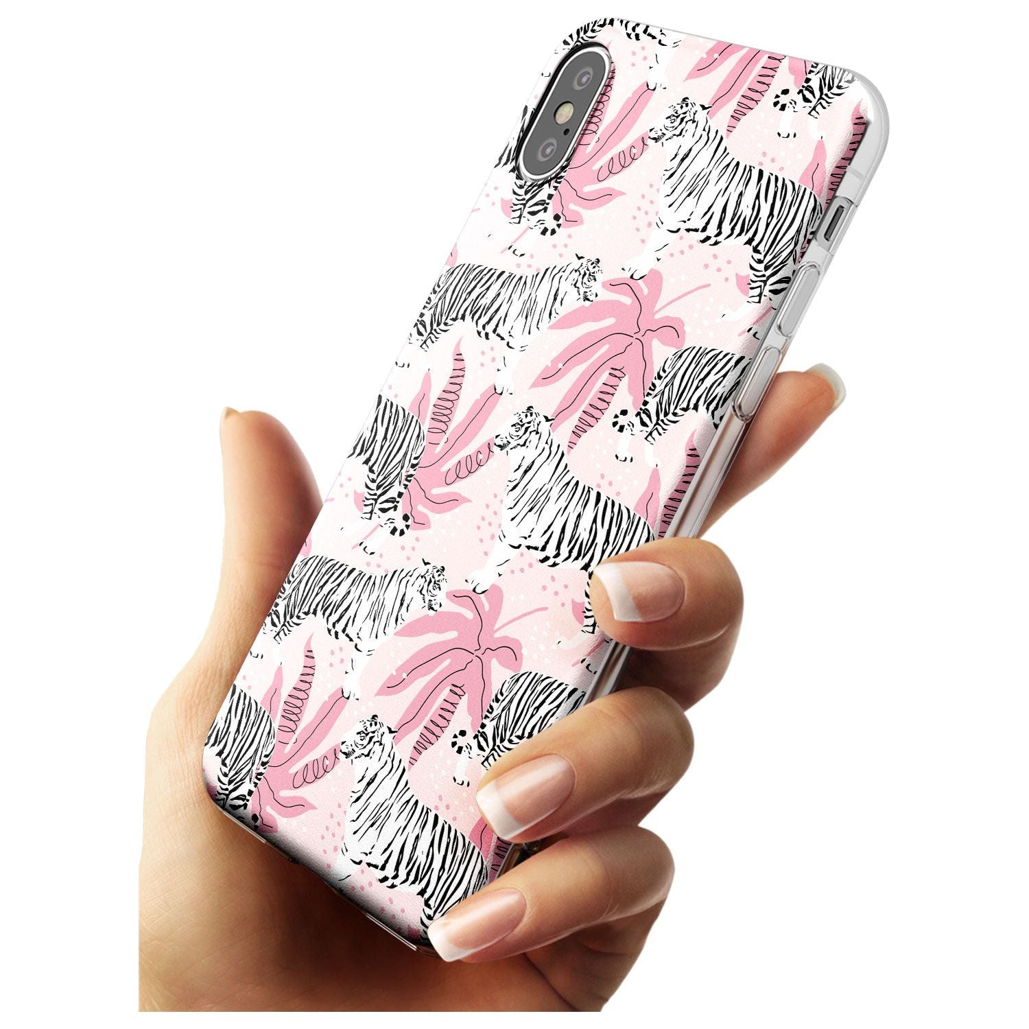 White Tigers on Pink Pattern Slim TPU Phone Case Warehouse X XS Max XR
