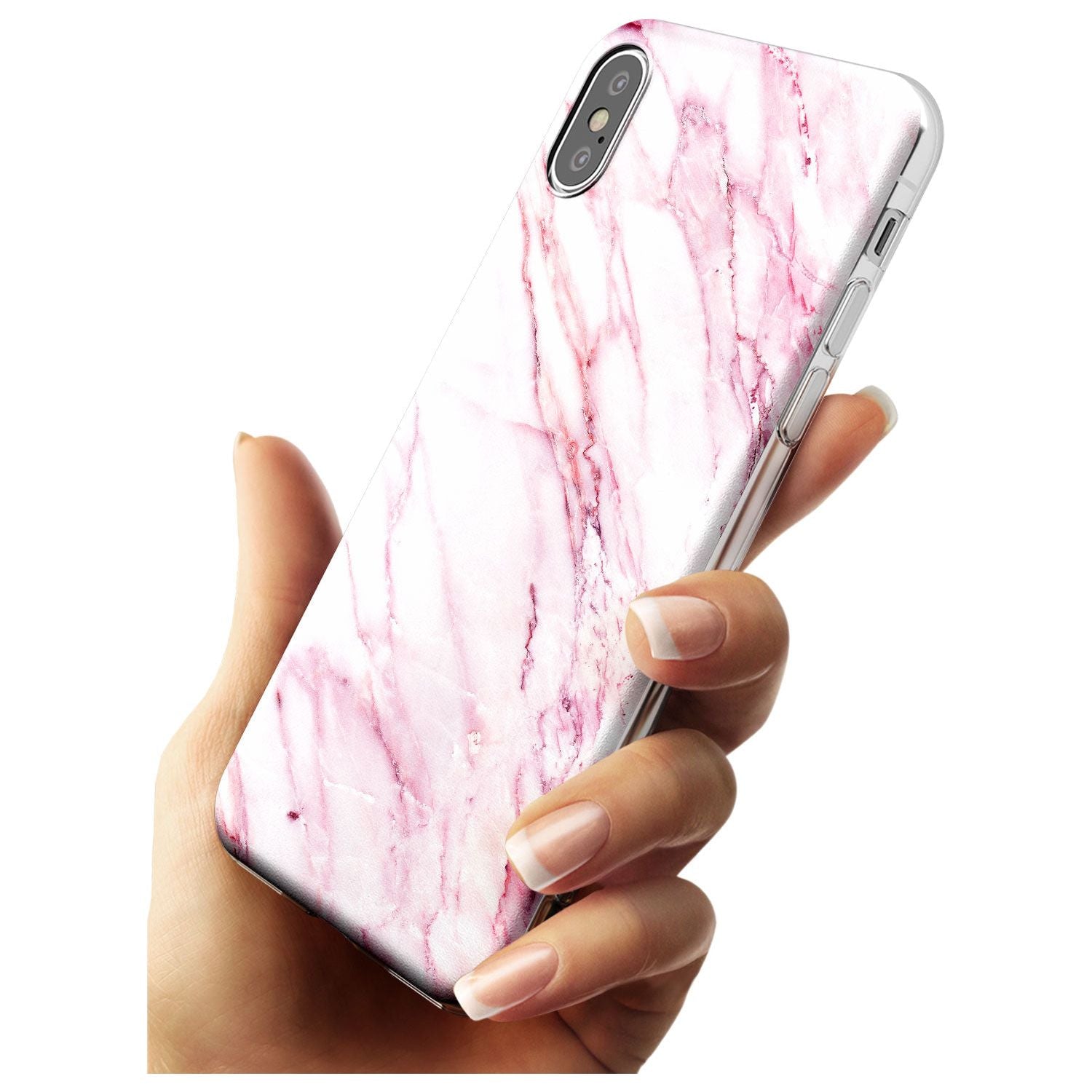 White & Pink Onyx Marble Texture Black Impact Phone Case for iPhone X XS Max XR