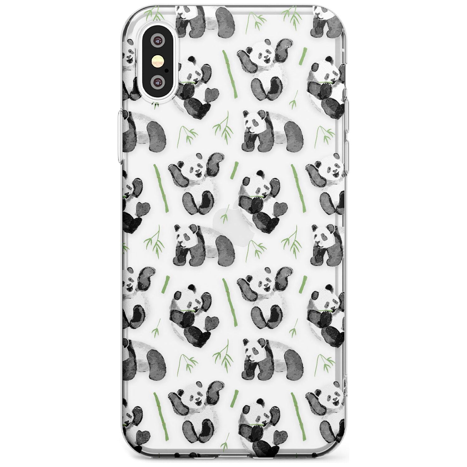 Watercolour Panda Pattern Black Impact Phone Case for iPhone X XS Max XR