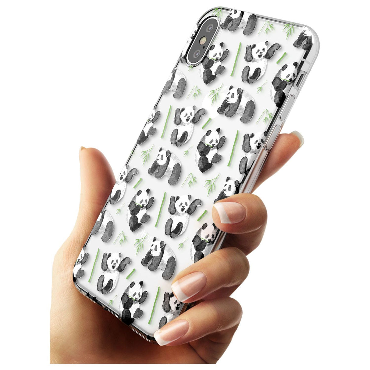 Watercolour Panda Pattern Black Impact Phone Case for iPhone X XS Max XR