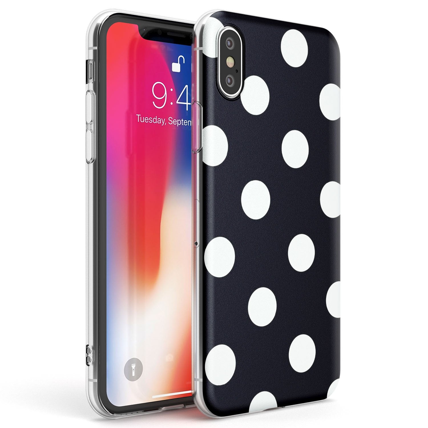 Chic Black Polka Dot Phone Case iPhone X / iPhone XS / Clear Case,iPhone XR / Clear Case,iPhone XS MAX / Clear Case Blanc Space