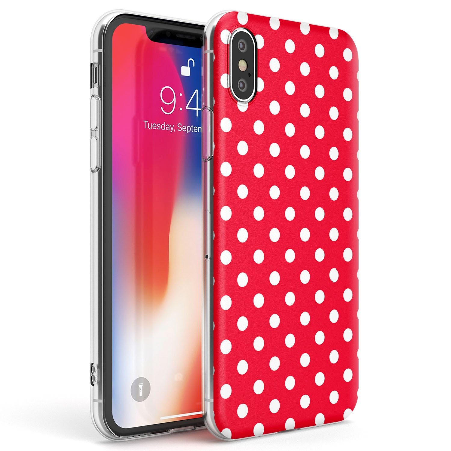 Designer Lava Red Polka Dot Phone Case iPhone X / iPhone XS / Clear Case,iPhone XR / Clear Case,iPhone XS MAX / Clear Case Blanc Space