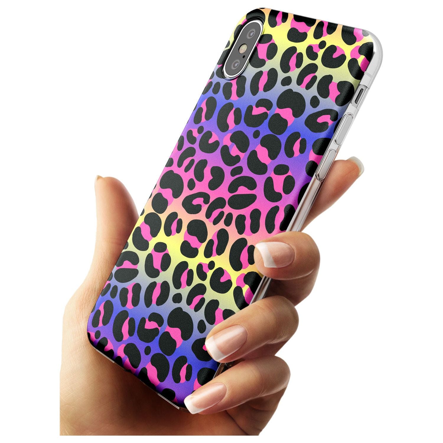 Rainbow Gradient Leopard Print Black Impact Phone Case for iPhone X XS Max XR