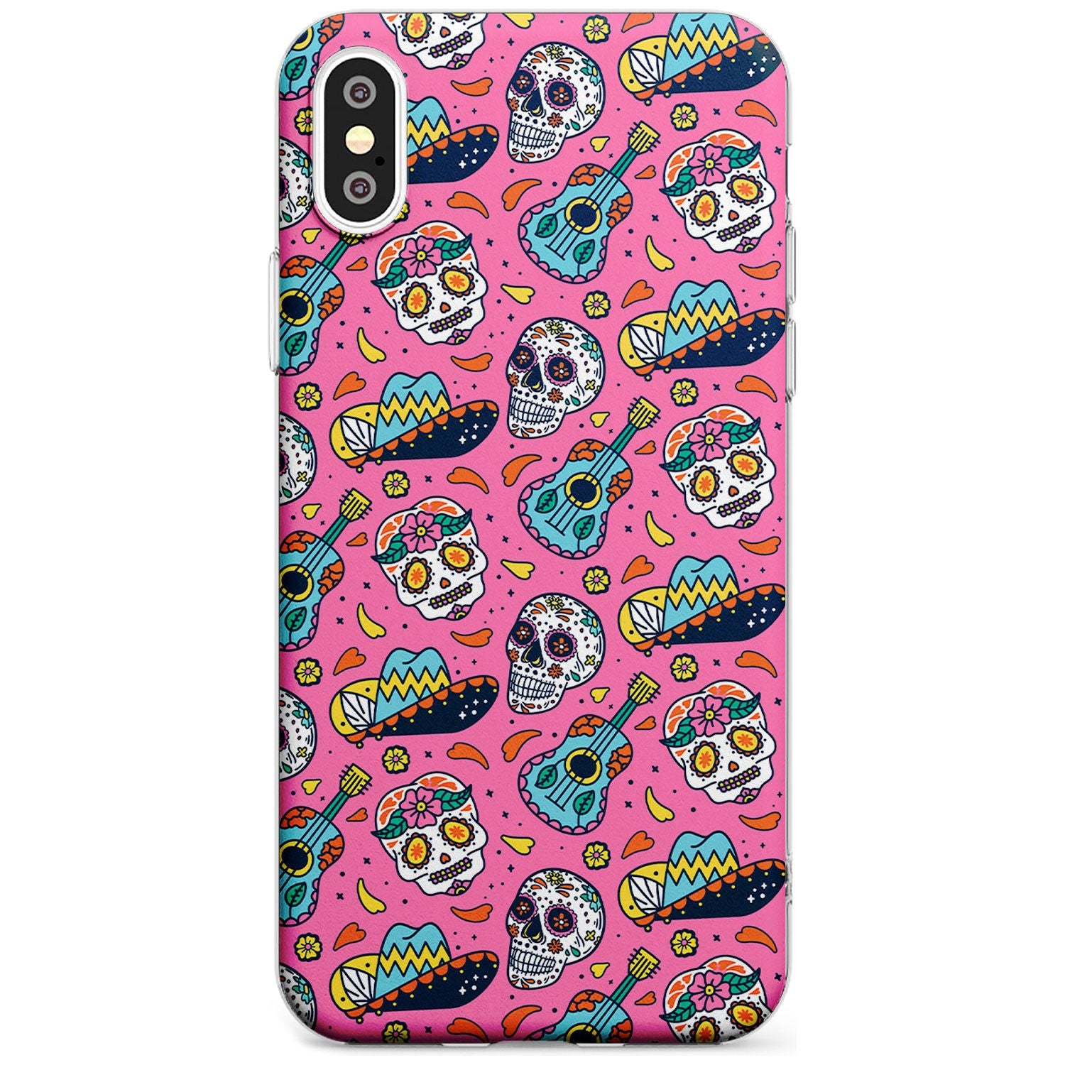 Pink Day of The Dead Pattern Slim TPU Phone Blanc Space X XS Max XR