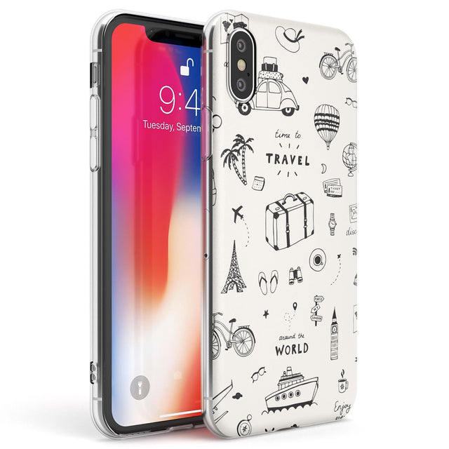 Cute Travel Pattern, White on Phone Case iPhone X / iPhone XS / Clear Case,iPhone XR / Clear Case,iPhone XS MAX / Clear Case Blanc Space