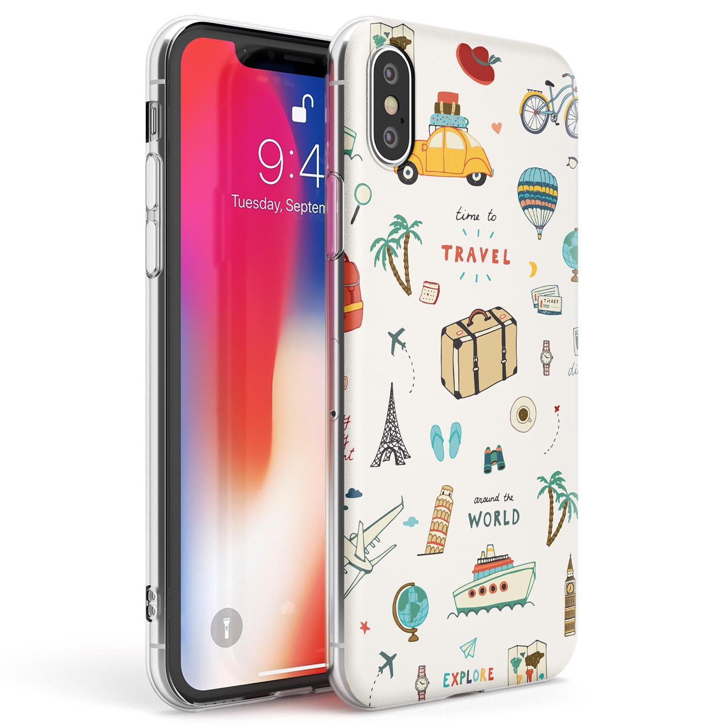Cute Travel Pattern Cream Phone Case iPhone X / iPhone XS / Clear Case,iPhone XR / Clear Case,iPhone XS MAX / Clear Case Blanc Space